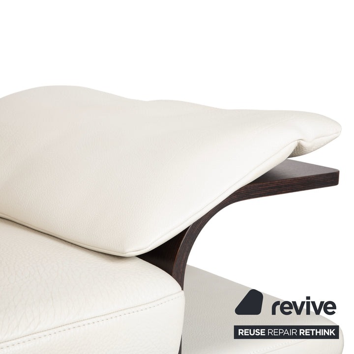 Canapé 3 places Himolla en cuir crème et bois blanc, 2 places