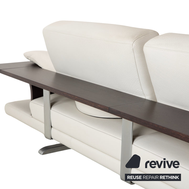 Canapé 3 places Himolla en cuir crème et bois blanc, 2 places