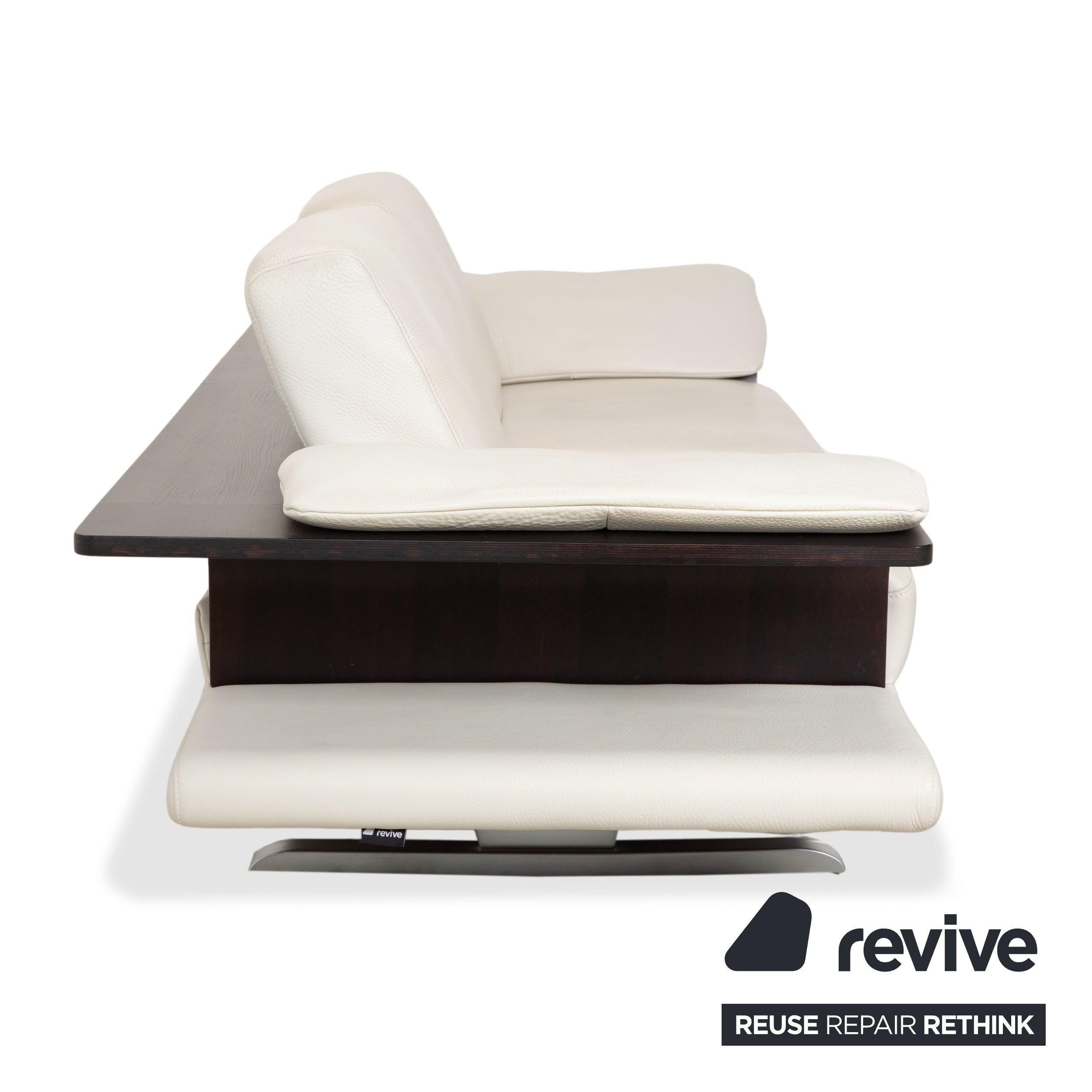 Himolla Leder 2x Dreisitzer Creme Weiß Holz Sofa Couch