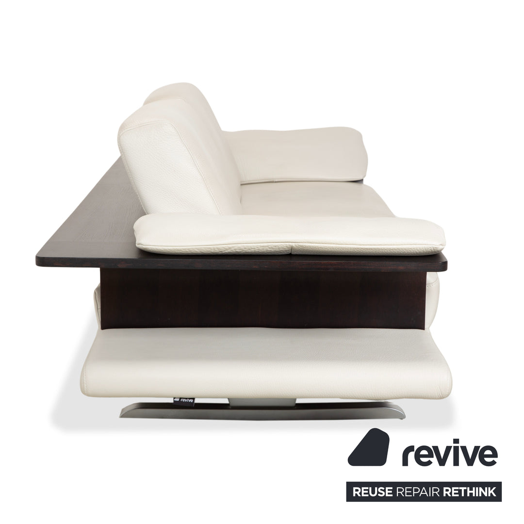 Canapé 3 places Himolla en cuir crème et bois blanc, 2 places