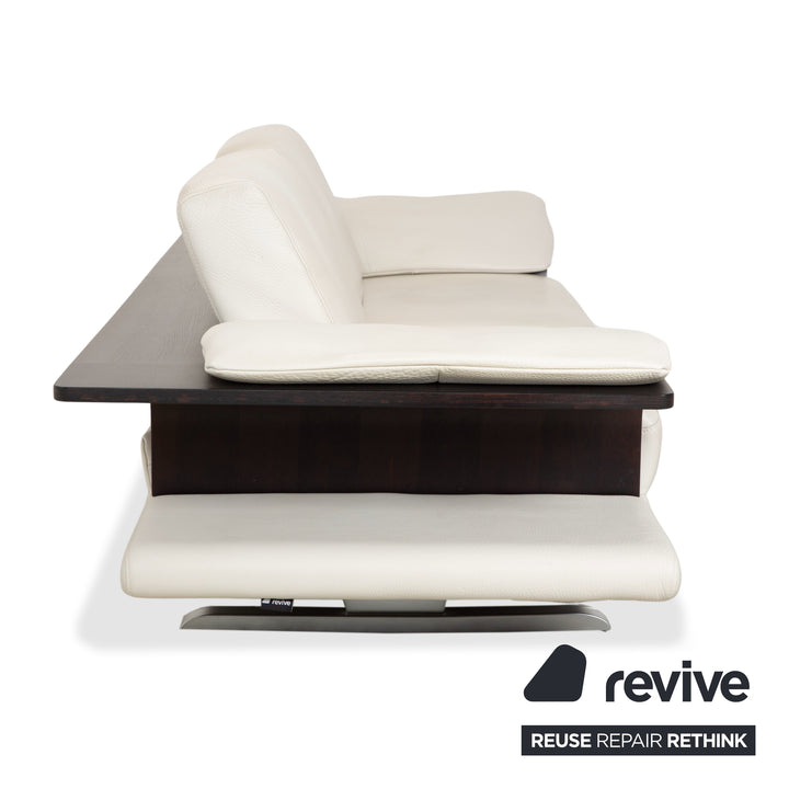 Canapé 3 places Himolla en cuir crème et bois blanc, 2 places