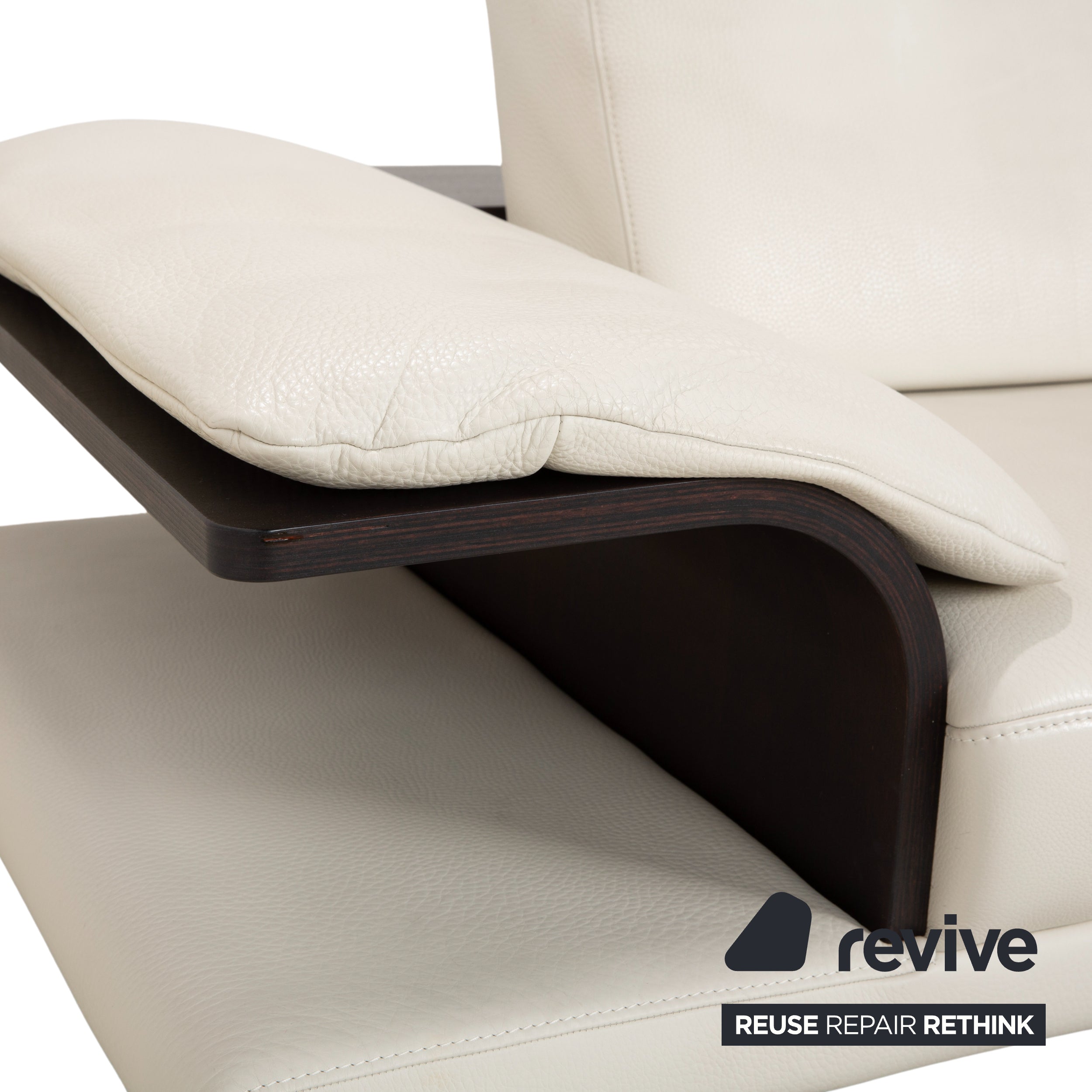 Himolla Leder 2x Dreisitzer Creme Weiß Holz Sofa Couch