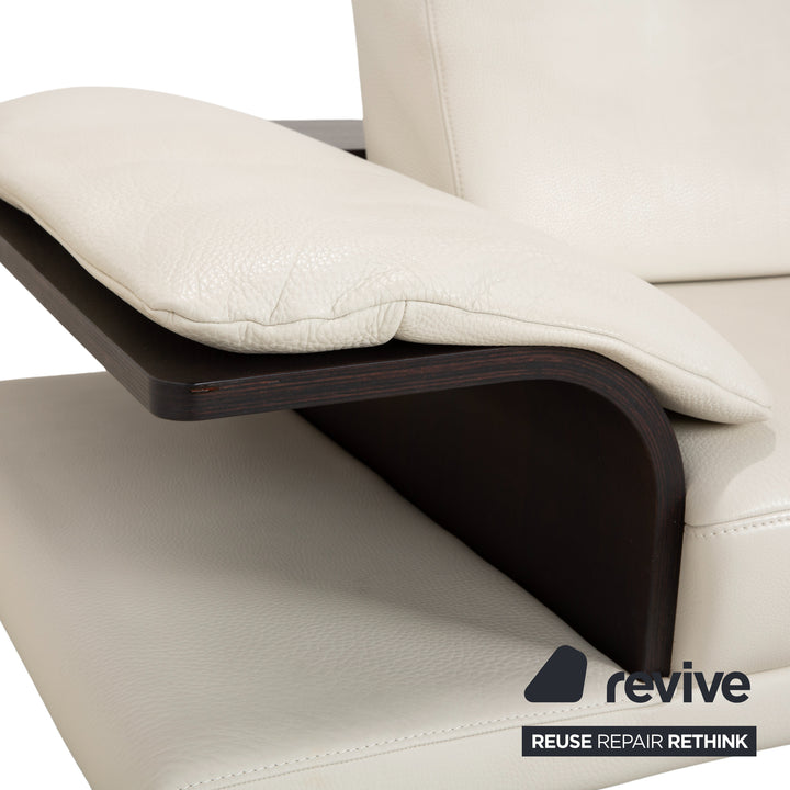 Canapé 3 places Himolla en cuir crème et bois blanc, 2 places