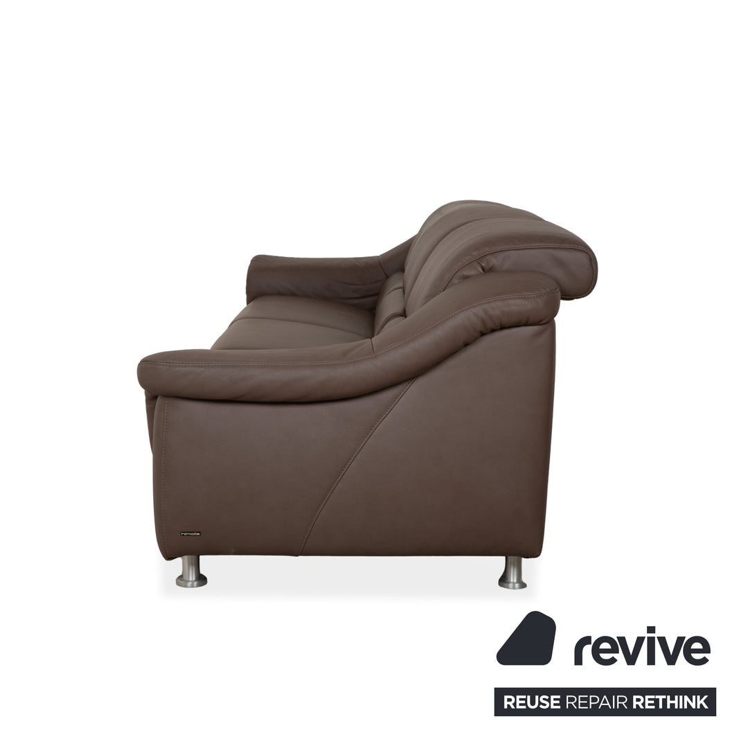 Himolla Leather Three-Seater Brown Taupe Electric Function Sofa Couch