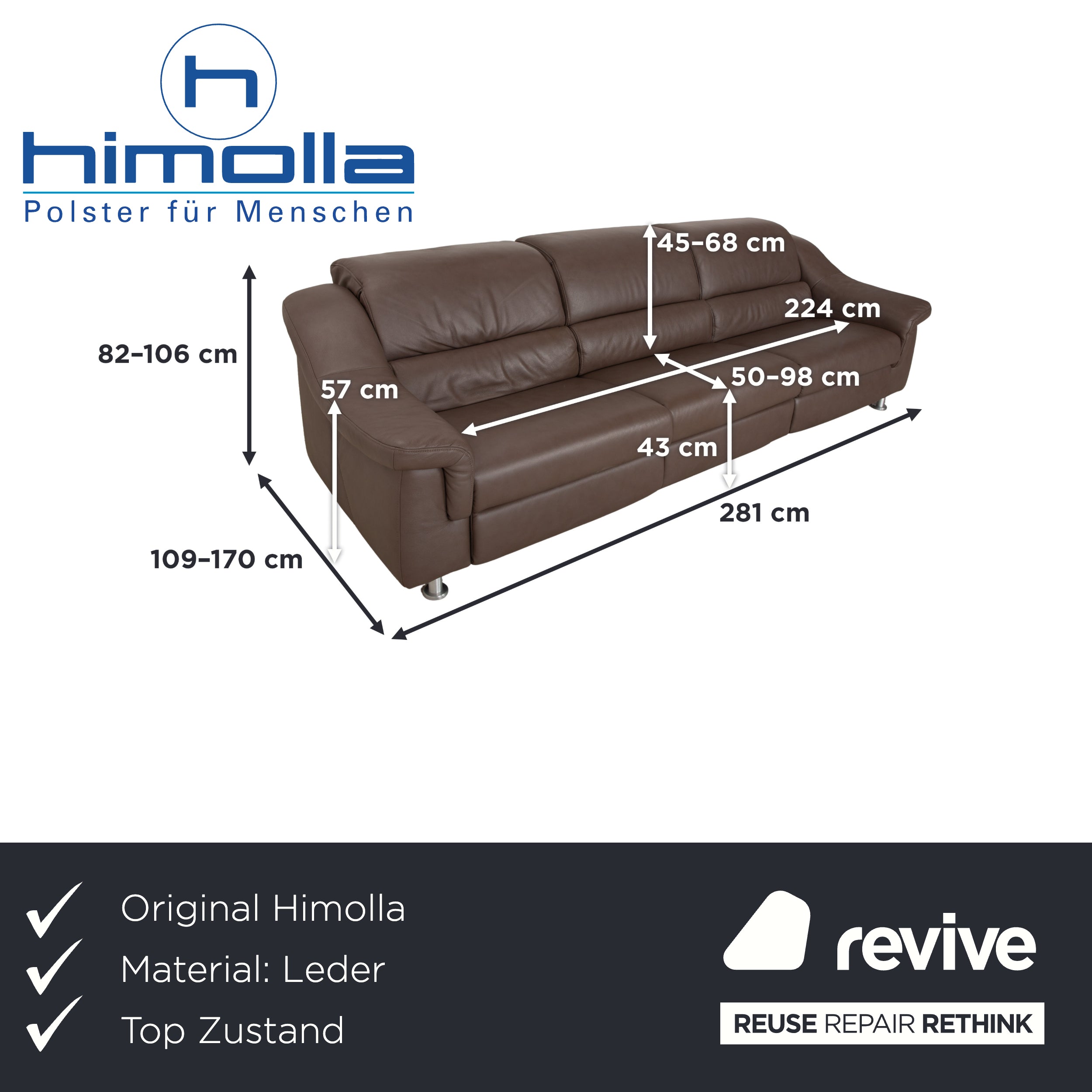 Himolla Leder Dreisitzer Braun Taupe elektrische Funktion Sofa Couch