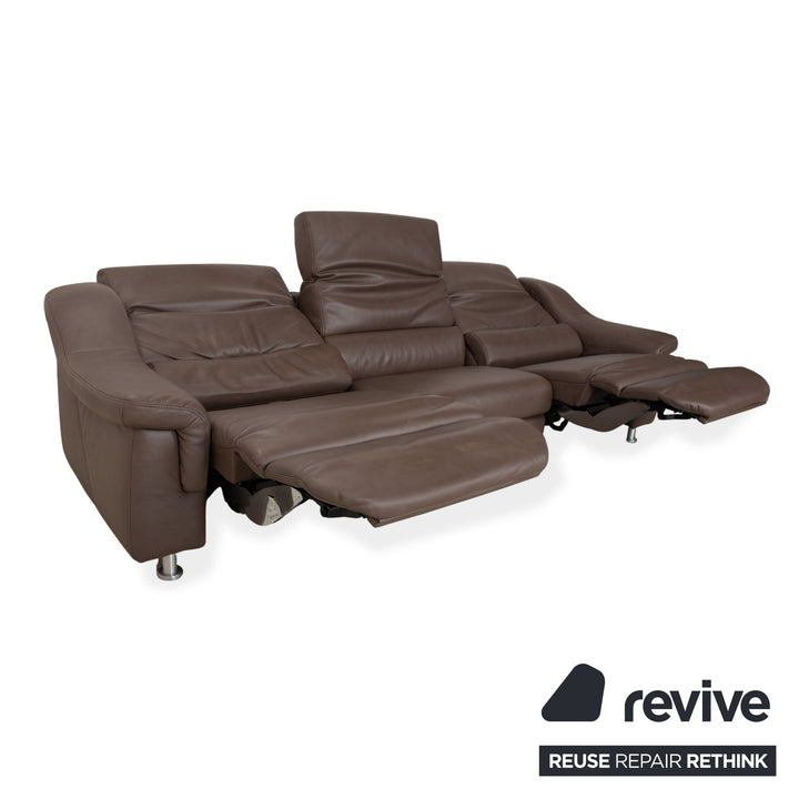 Himolla Leather Three-Seater Brown Taupe Electric Function Sofa Couch