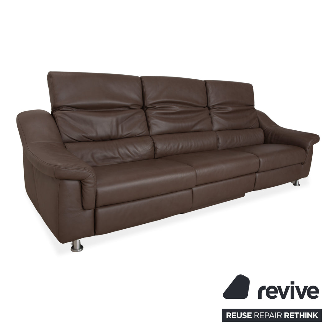Himolla Leather Three-Seater Brown Taupe Electric Function Sofa Couch