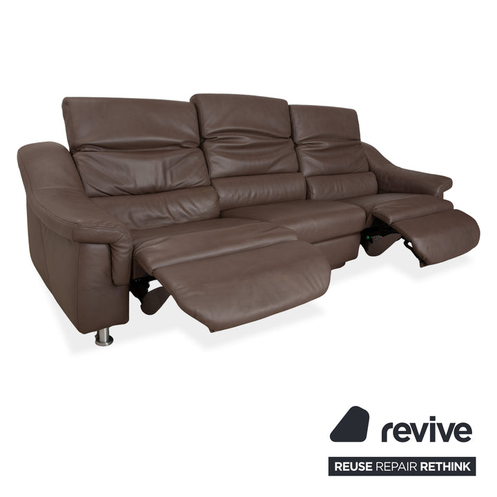Himolla Leather Three-Seater Brown Taupe Electric Function Sofa Couch
