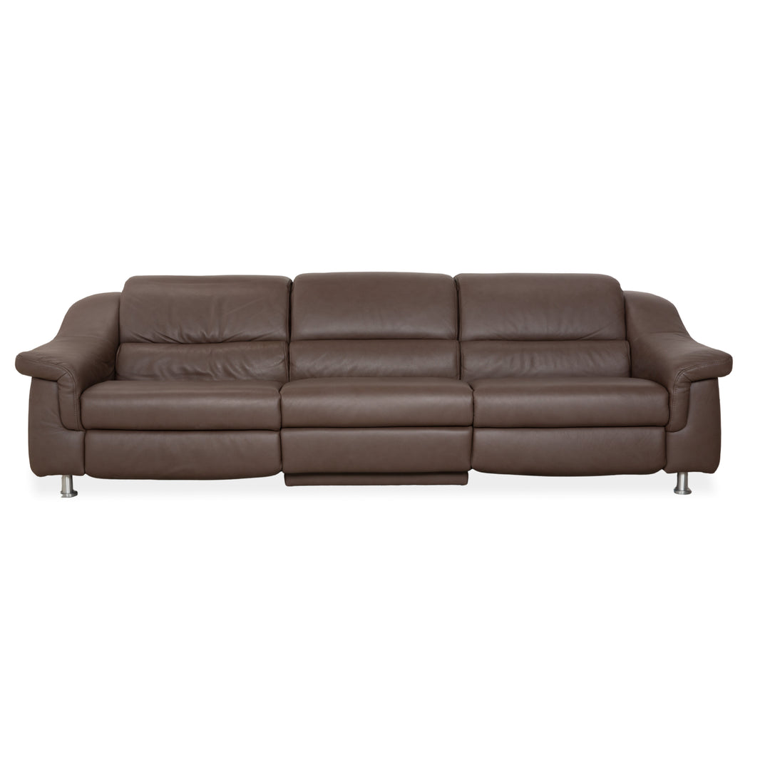 Himolla Leather Three-Seater Brown Taupe Electric Function Sofa Couch