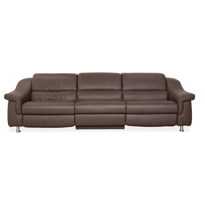 Himolla Leather Three-Seater Brown Taupe Electric Function Sofa Couch
