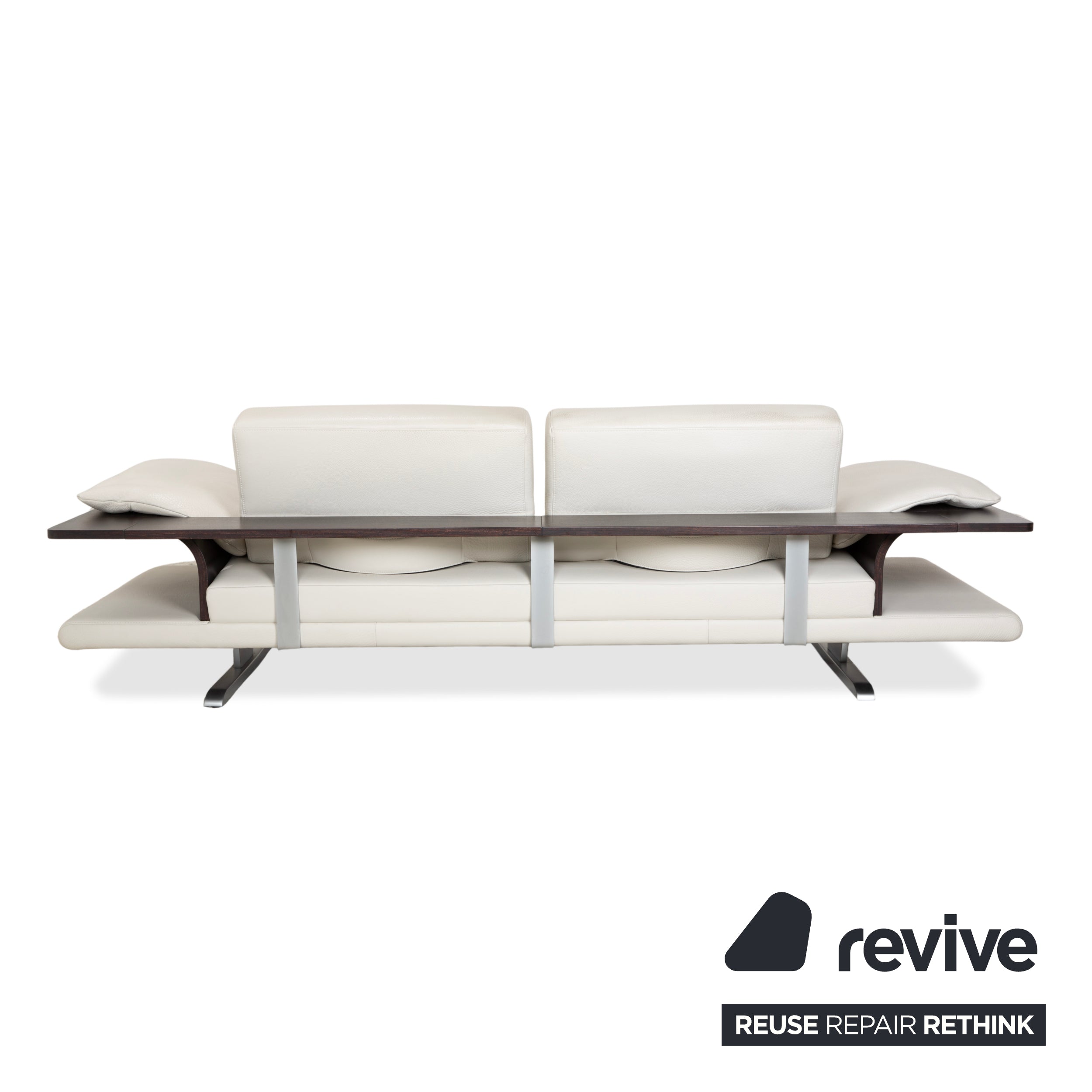 Himolla Leather Three-Seater Cream White Wood Sofa Couch