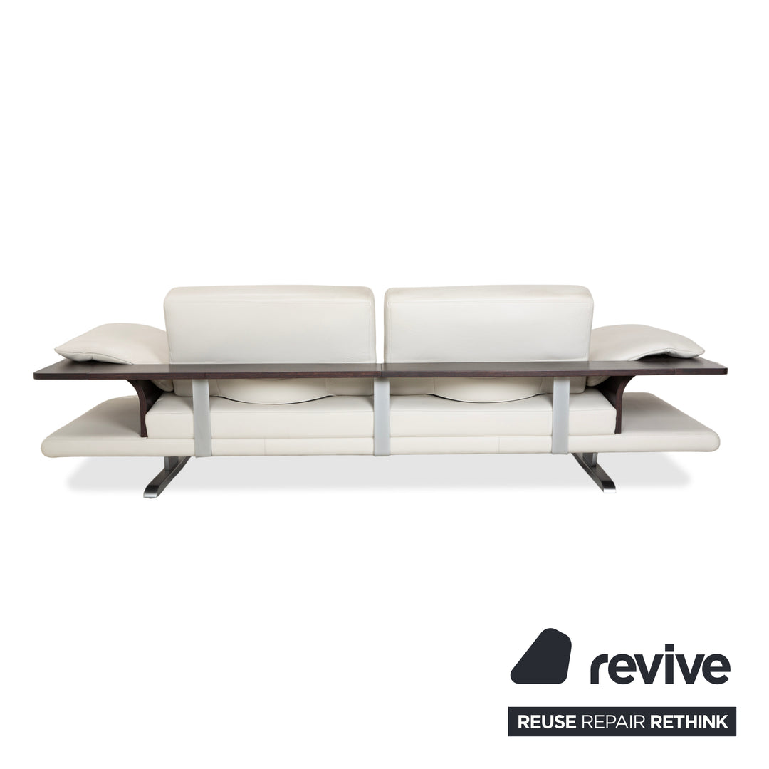 Himolla Leather Three-Seater Cream White Wood Sofa Couch