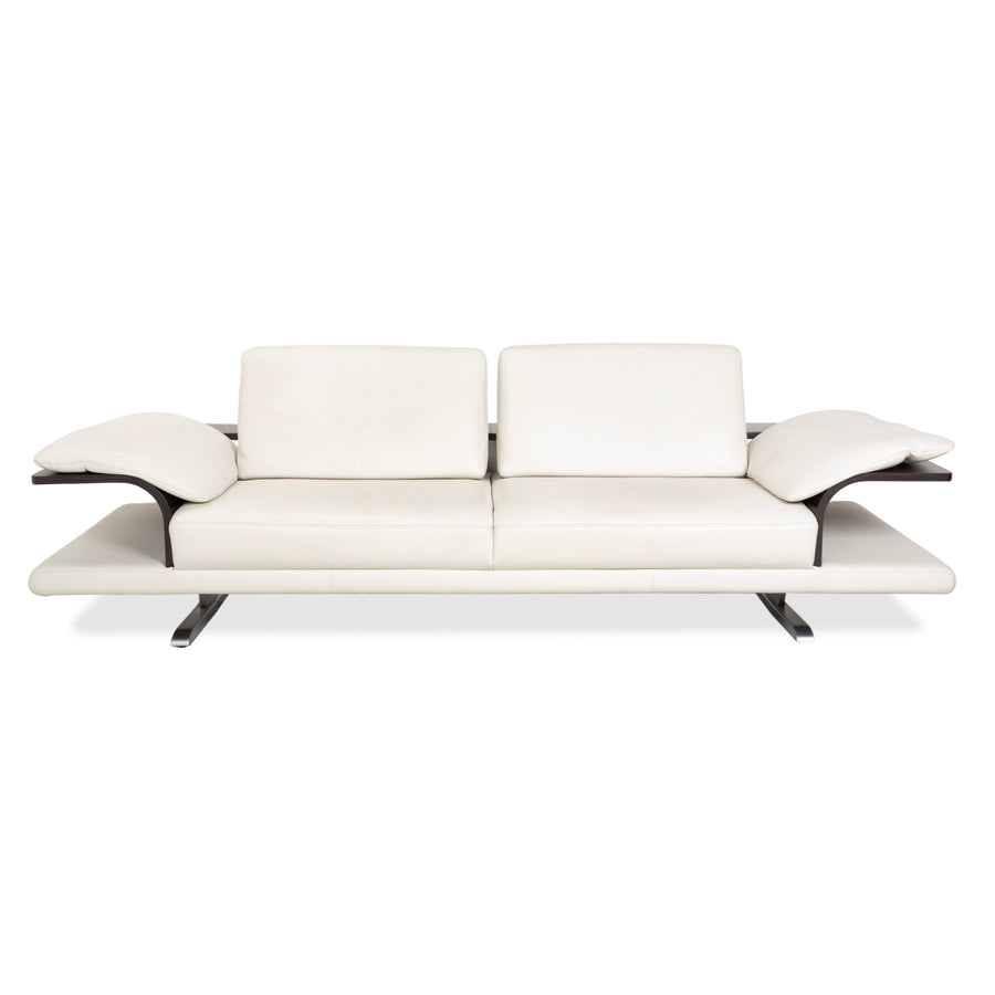 Himolla Leather Three-Seater Cream White Wood Sofa Couch