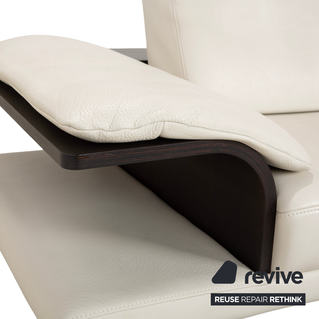 Canapé trois places Himolla en cuir blanc crème et bois