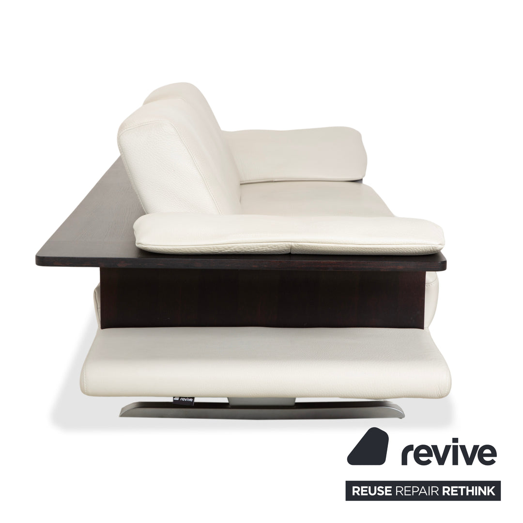 Himolla Leather Three-Seater Cream White Wood Sofa Couch