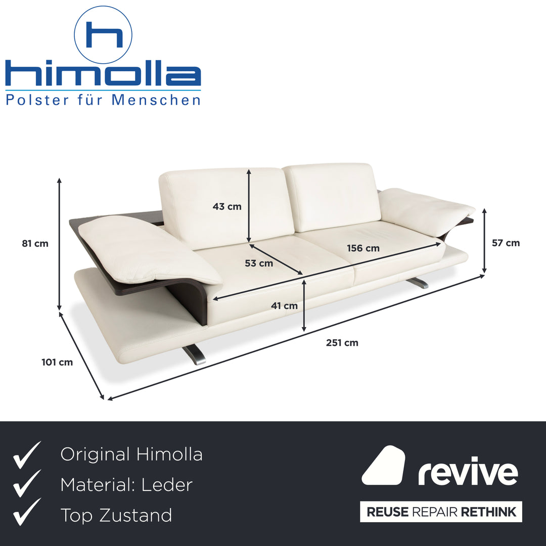 Himolla Leather Three-Seater Cream White Wood Sofa Couch
