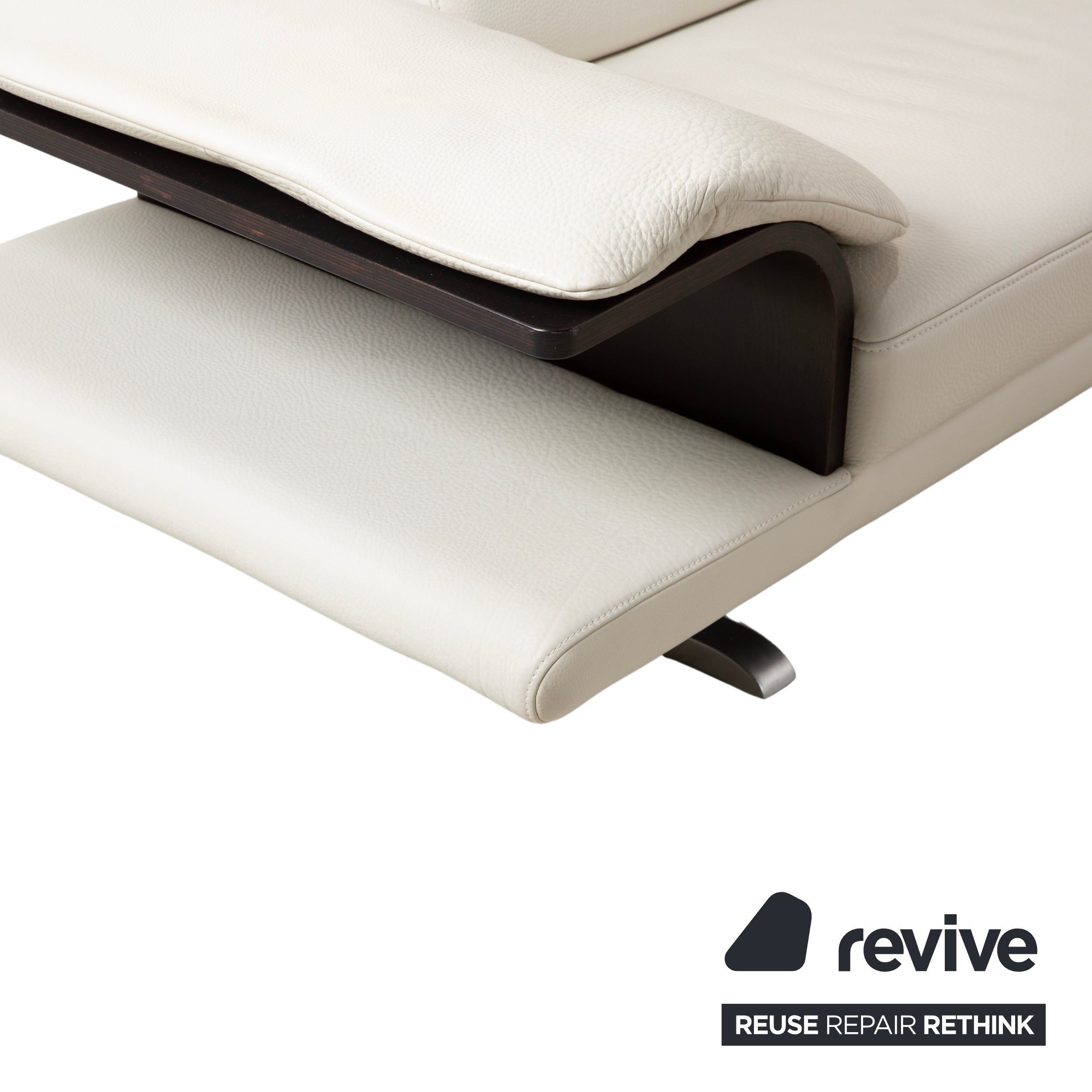 Himolla Leder Dreisitzer Creme Weiß Holz Sofa Couch