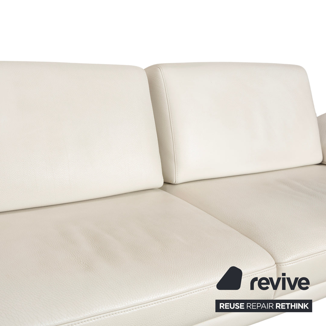 Canapé trois places Himolla en cuir blanc crème et bois