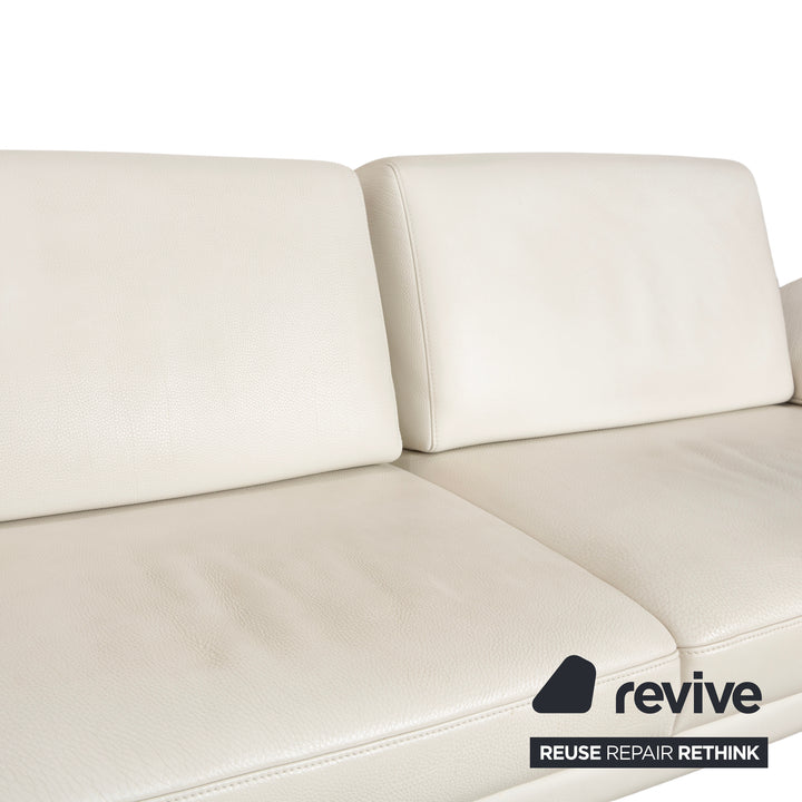 Canapé trois places Himolla en cuir blanc crème et bois