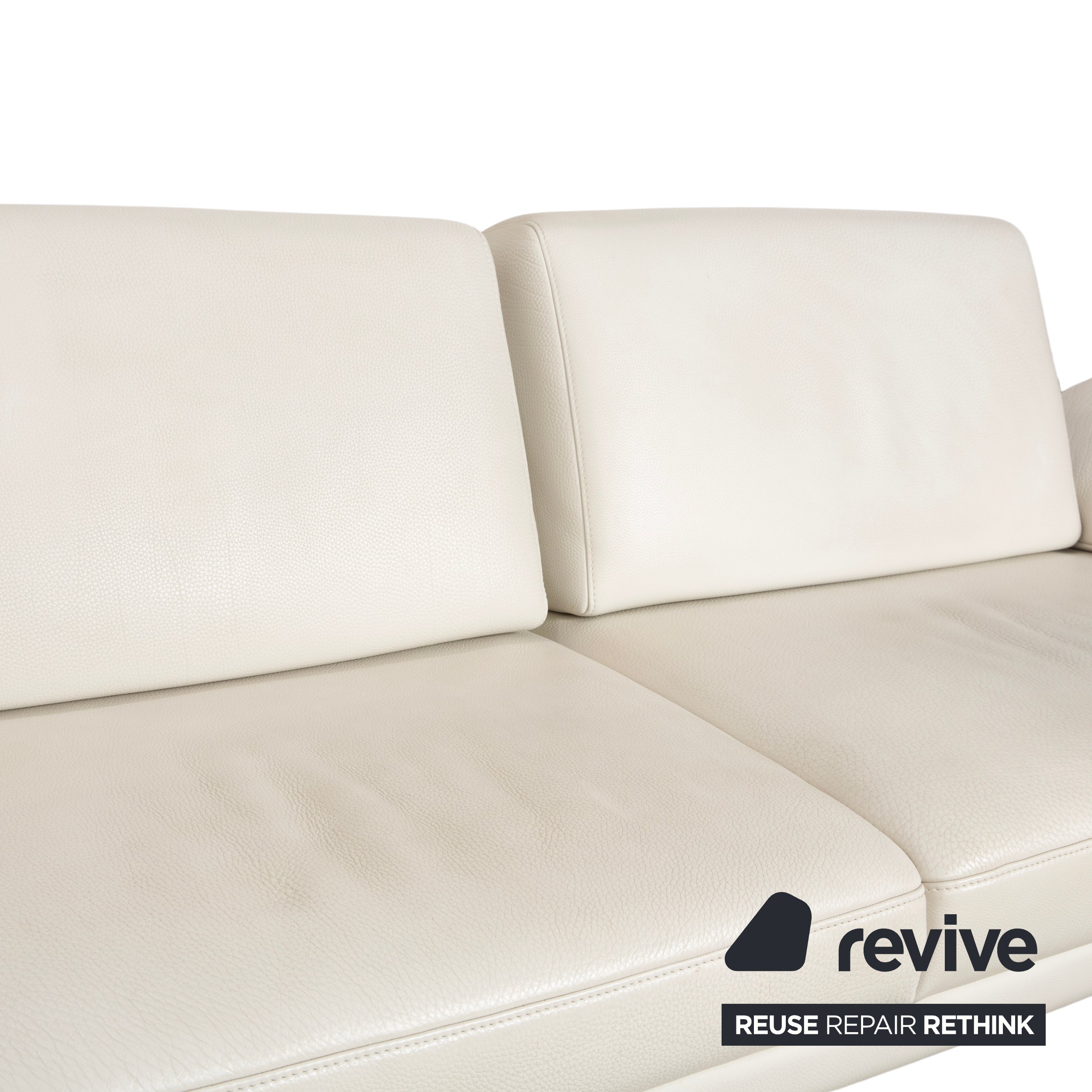 Himolla Leather Three-Seater Cream White Wood Sofa Couch