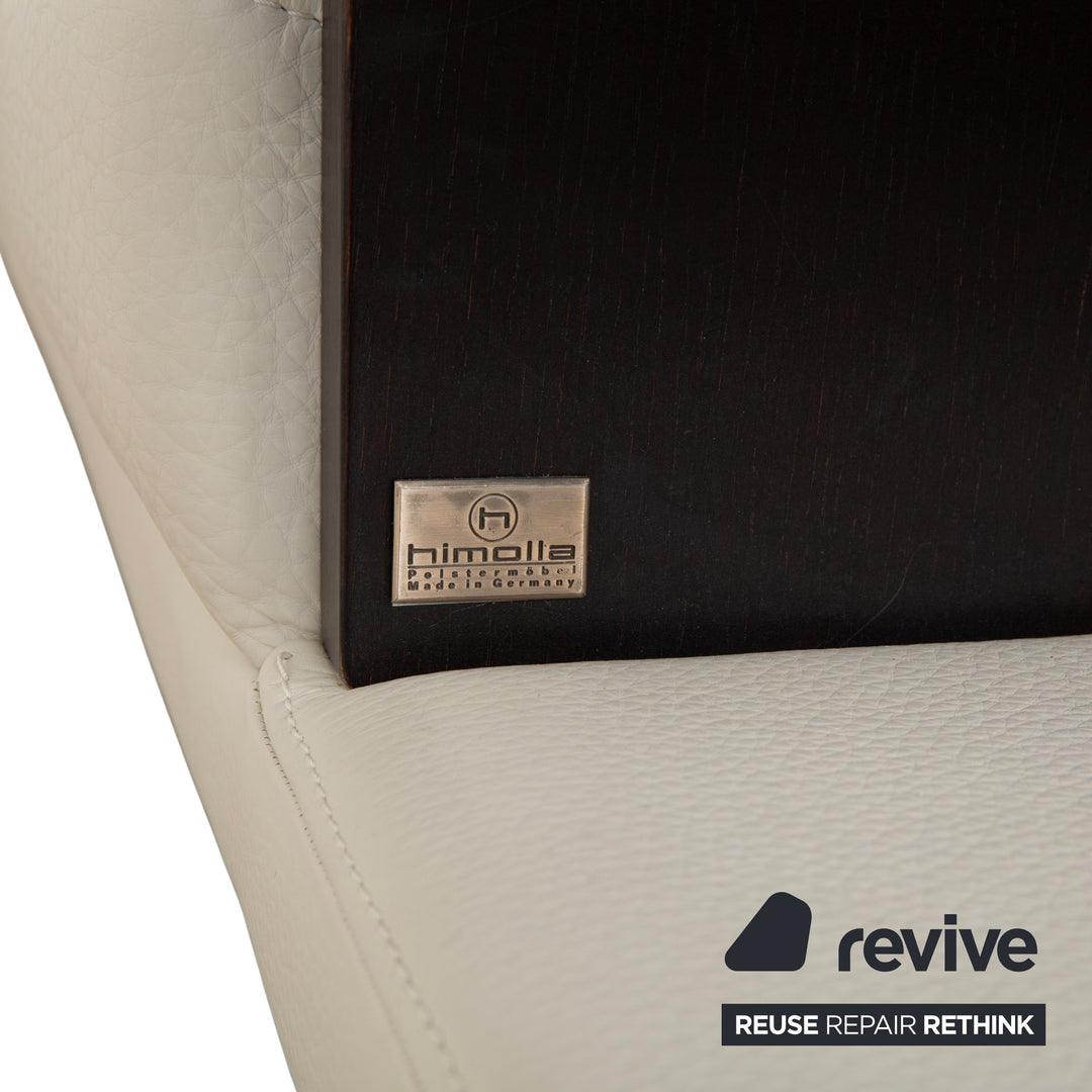 Canapé trois places Himolla en cuir blanc crème et bois