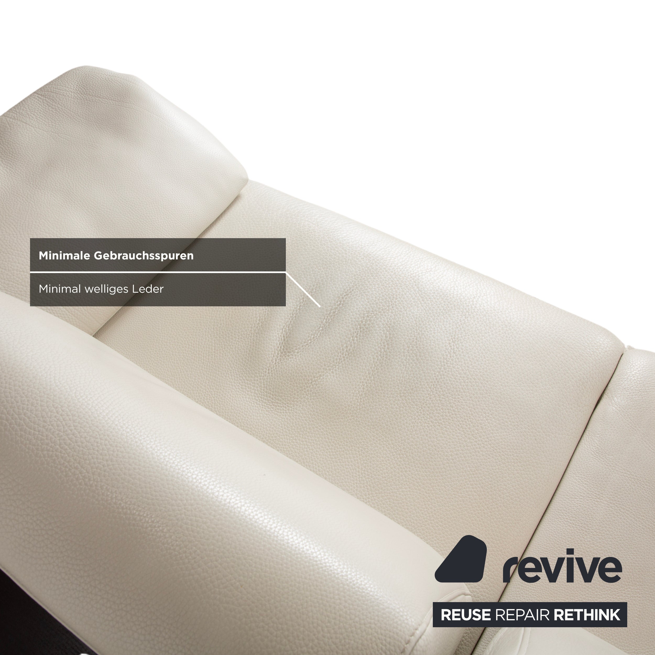 Himolla Leather Three-Seater Cream White Wood Sofa Couch