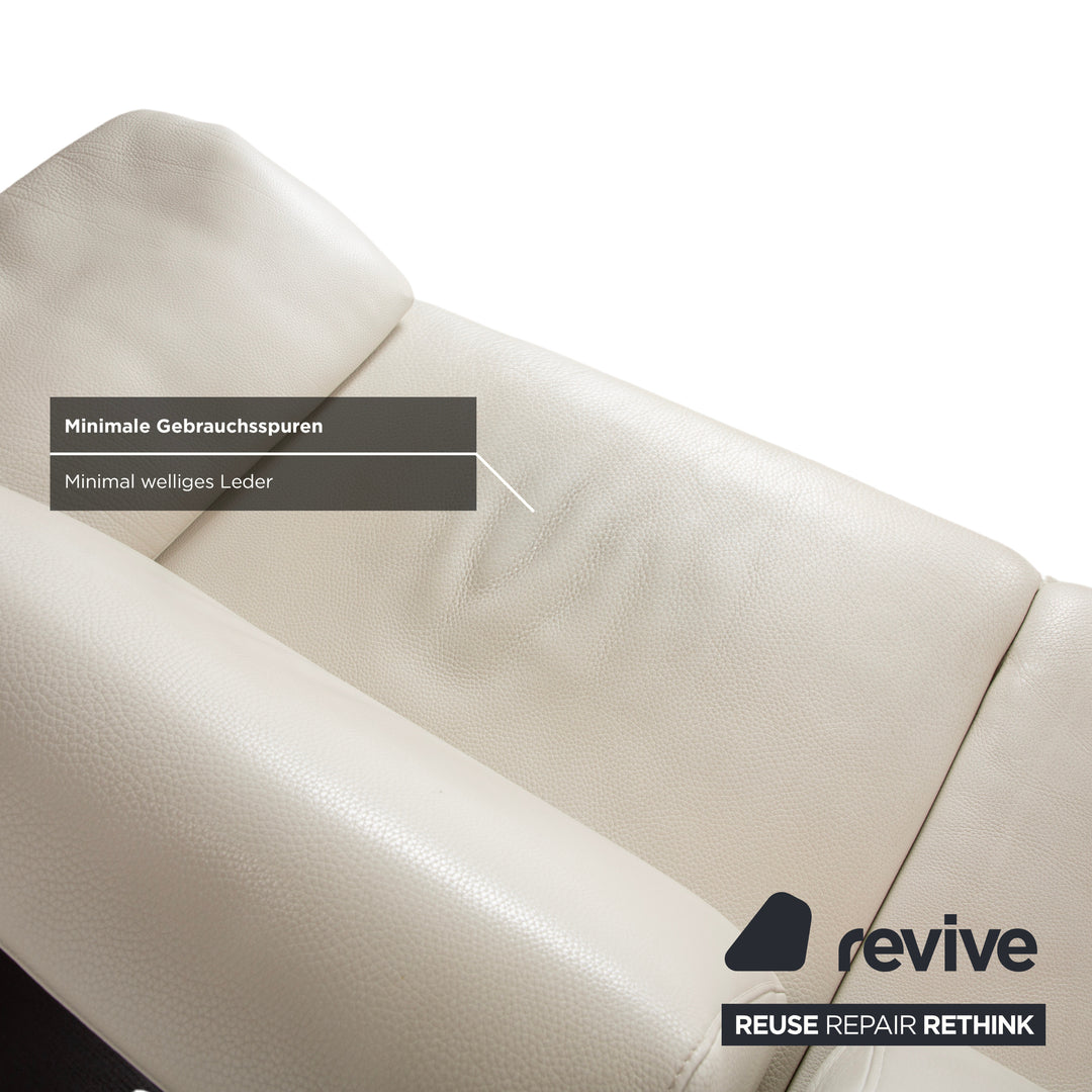 Himolla Leather Three-Seater Cream White Wood Sofa Couch