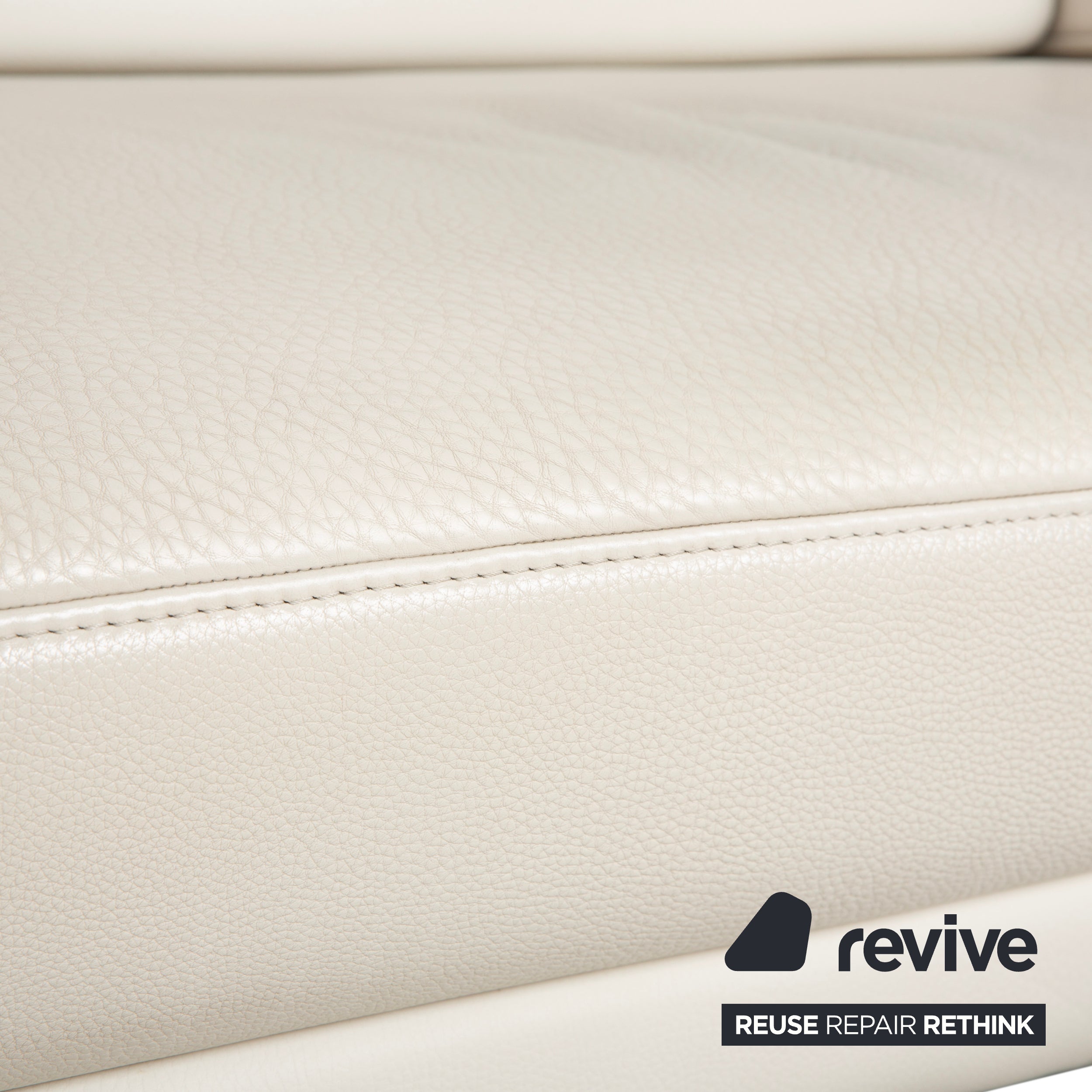 Himolla Leather Three-Seater Cream White Wood Sofa Couch