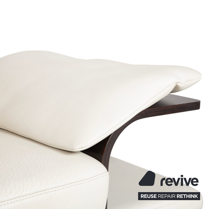 Canapé trois places Himolla en cuir blanc crème et bois