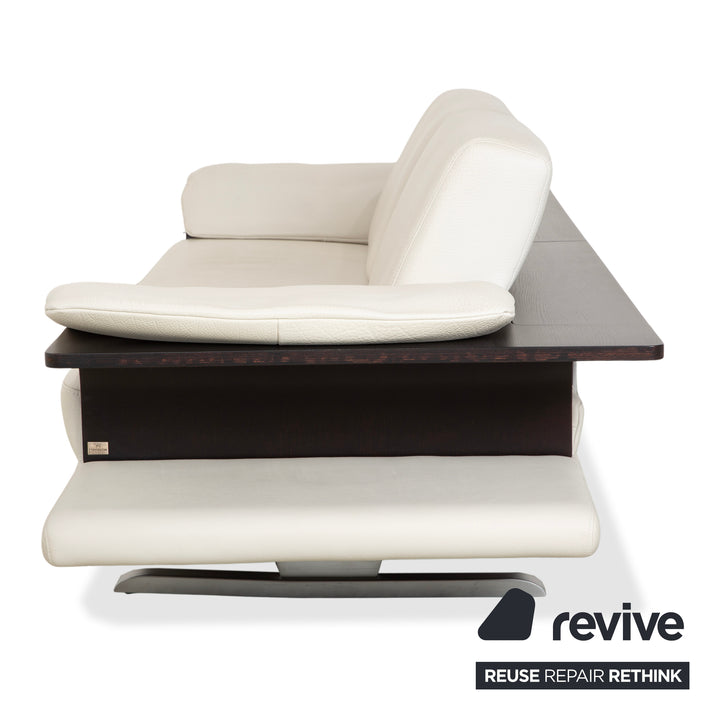 Himolla Leather Three-Seater Cream White Wood Sofa Couch