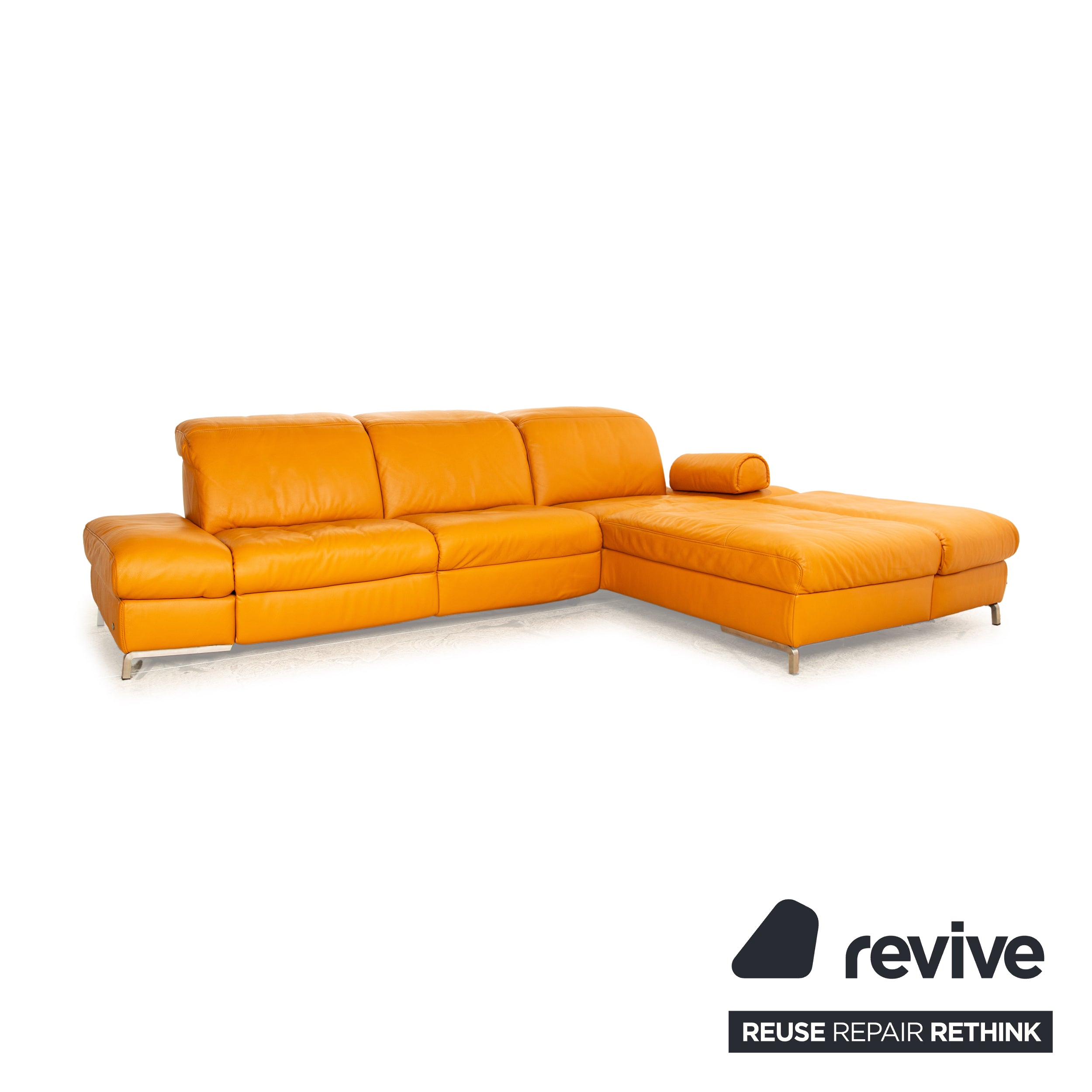 Himolla Canapé D'angle En Cuir Orange Abricot Fonction Électrique Récamiere Canapé Droit Canapé