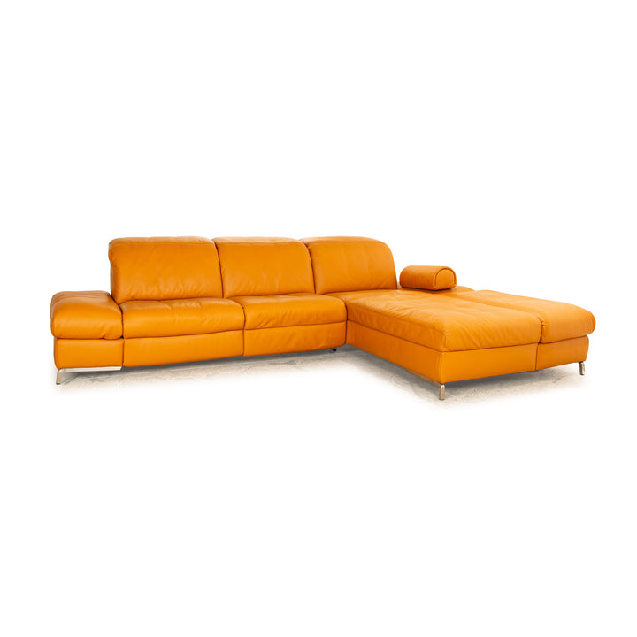 Himolla Leder Ecksofa Orange Apricot elektrische Funktion Recamiere Rechts Sofa Couch