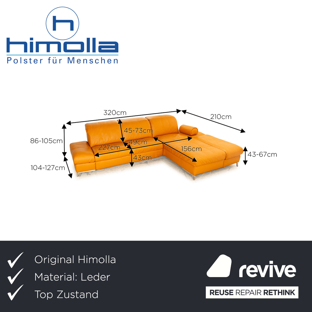 Himolla Leder Ecksofa Orange Apricot elektrische Funktion Recamiere Rechts Sofa Couch
