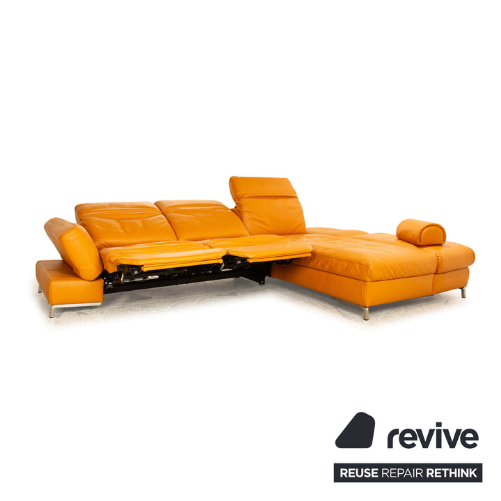 Himolla Leder Ecksofa Orange Apricot elektrische Funktion Recamiere Rechts Sofa Couch