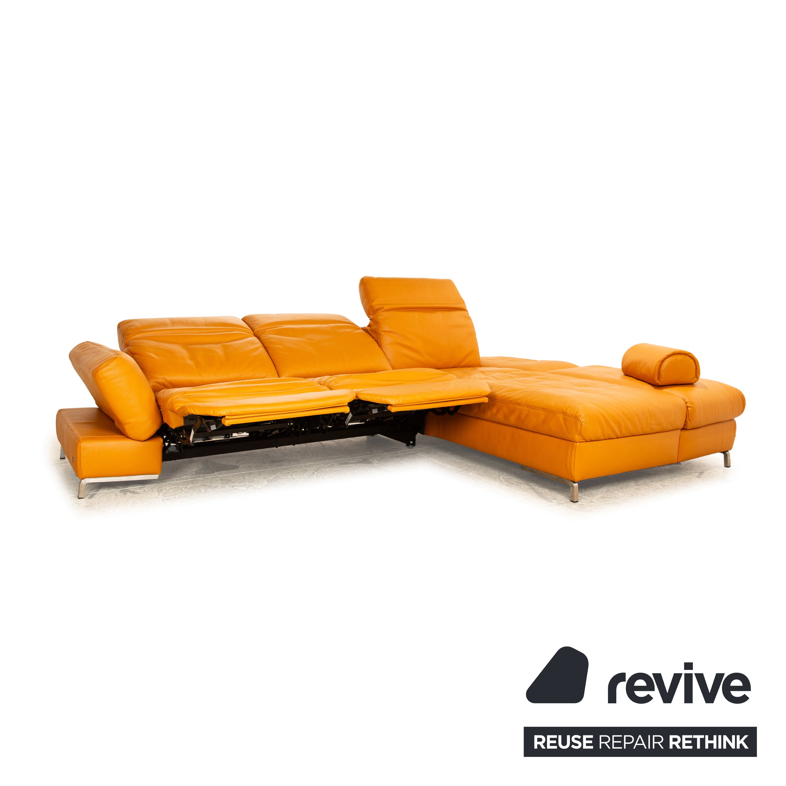 Himolla Canapé D'angle En Cuir Orange Abricot Fonction Électrique Récamiere Canapé Droit Canapé