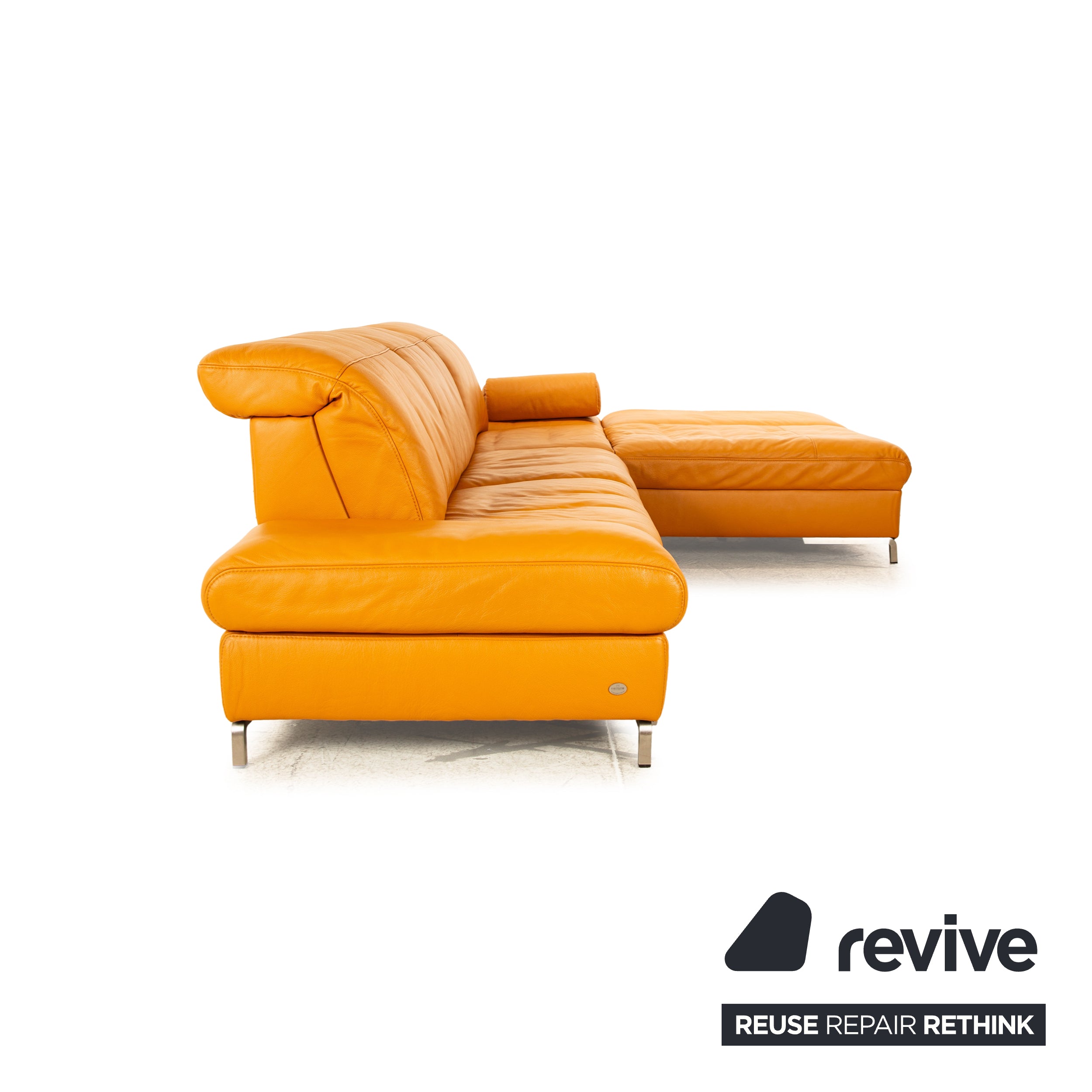 Himolla Leder Ecksofa Orange Apricot elektrische Funktion Recamiere Rechts Sofa Couch