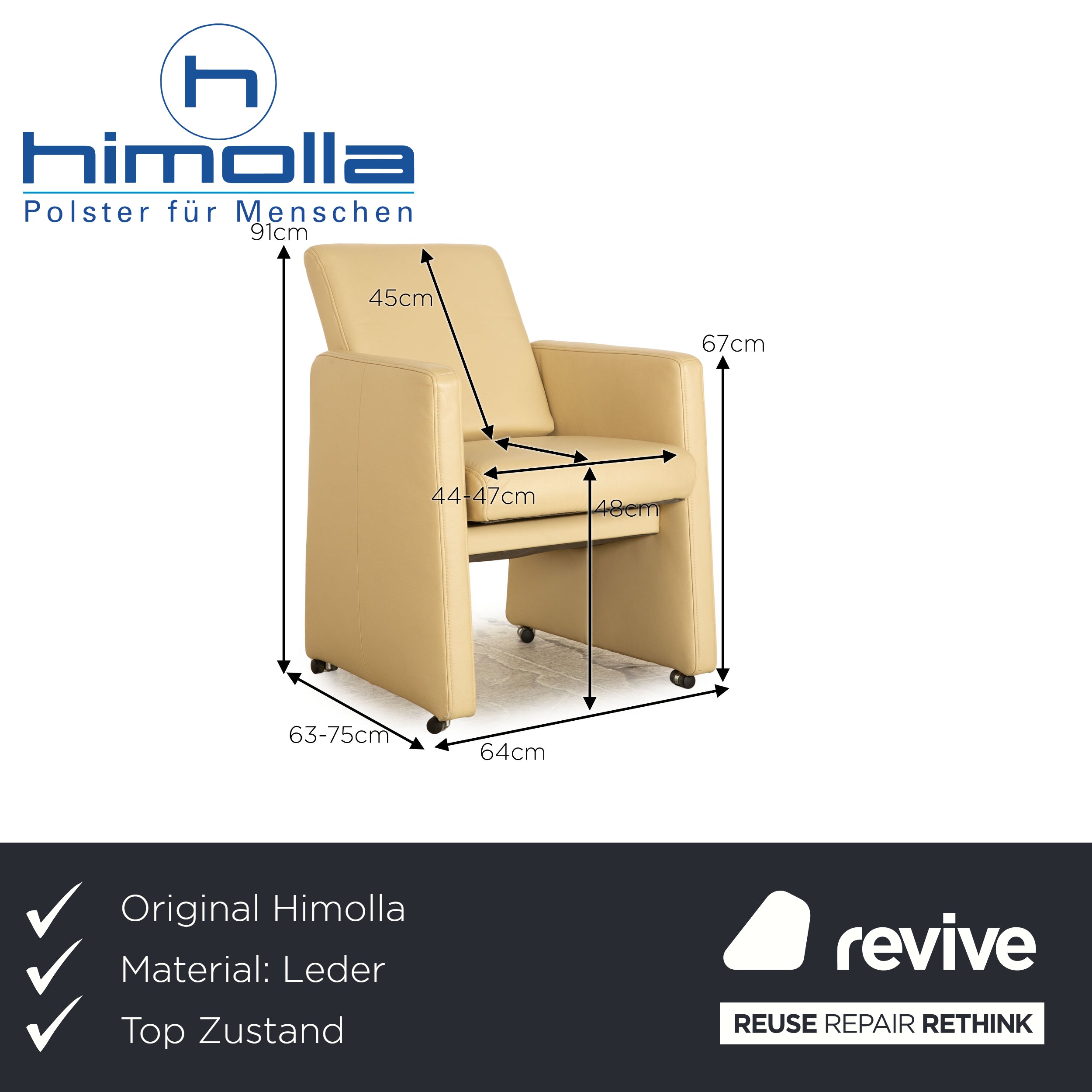 Himolla leather armchair beige manual function