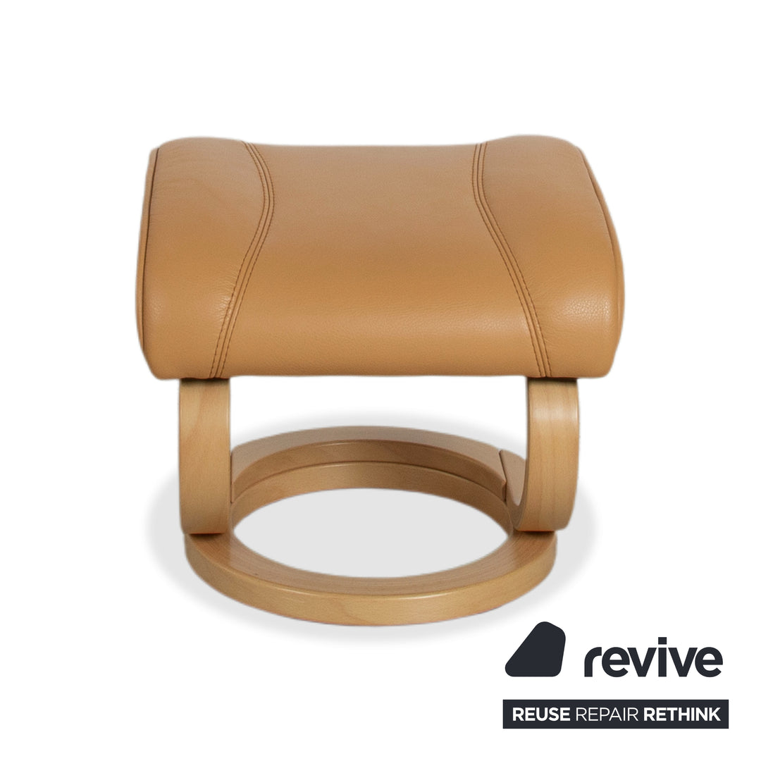 Fauteuil en cuir Himolla marron cognac avec pouf