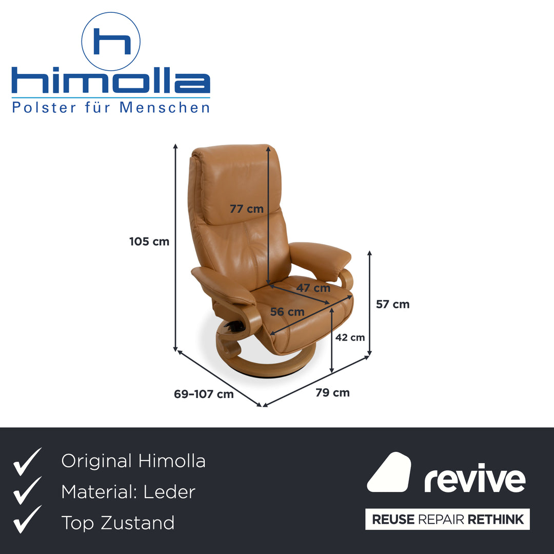 Fauteuil en cuir Himolla marron cognac avec pouf