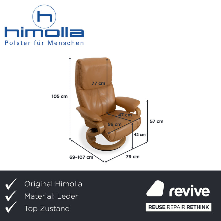 Fauteuil en cuir Himolla marron cognac avec pouf