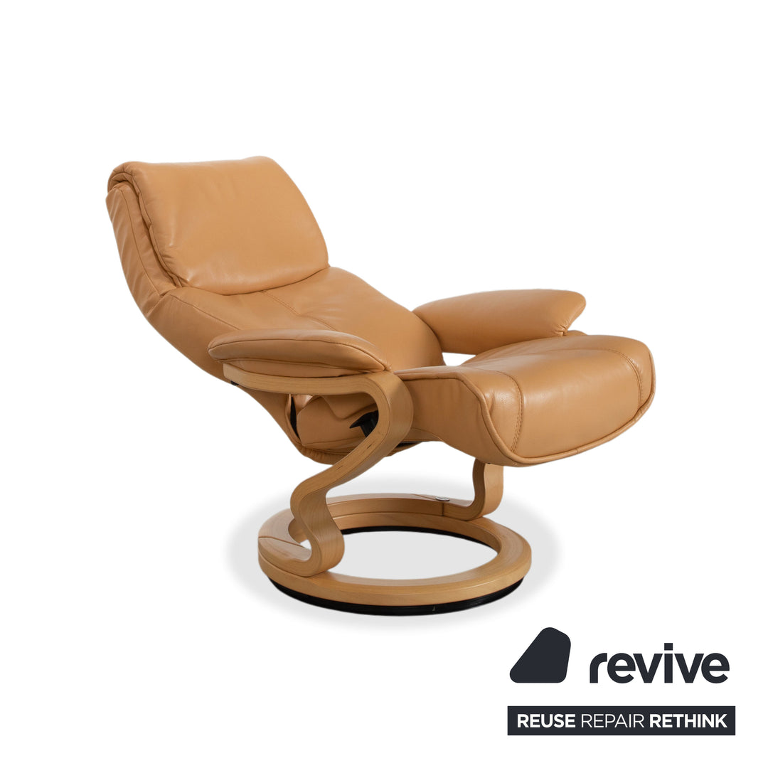 Fauteuil en cuir Himolla marron cognac avec pouf