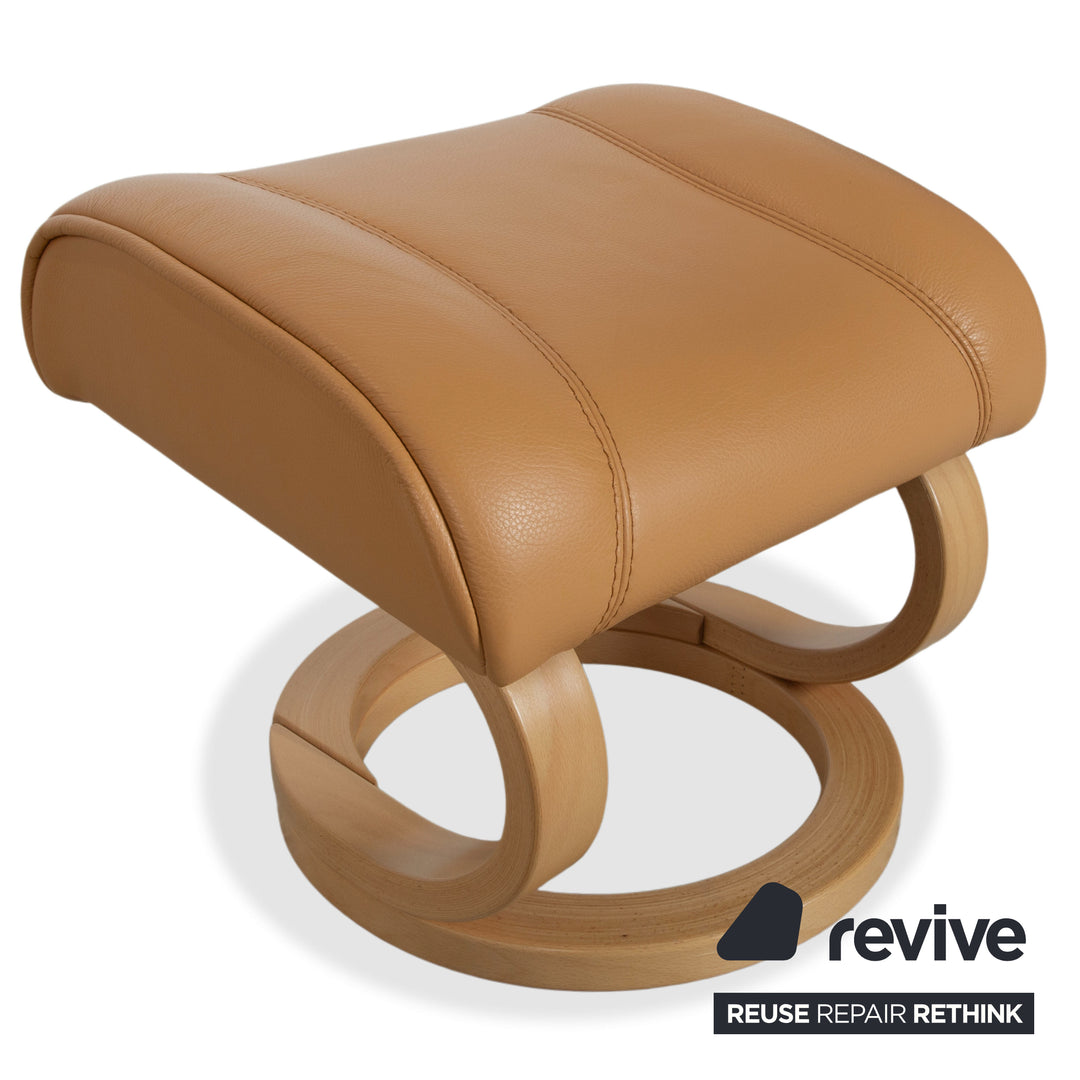 Fauteuil en cuir Himolla marron cognac avec pouf
