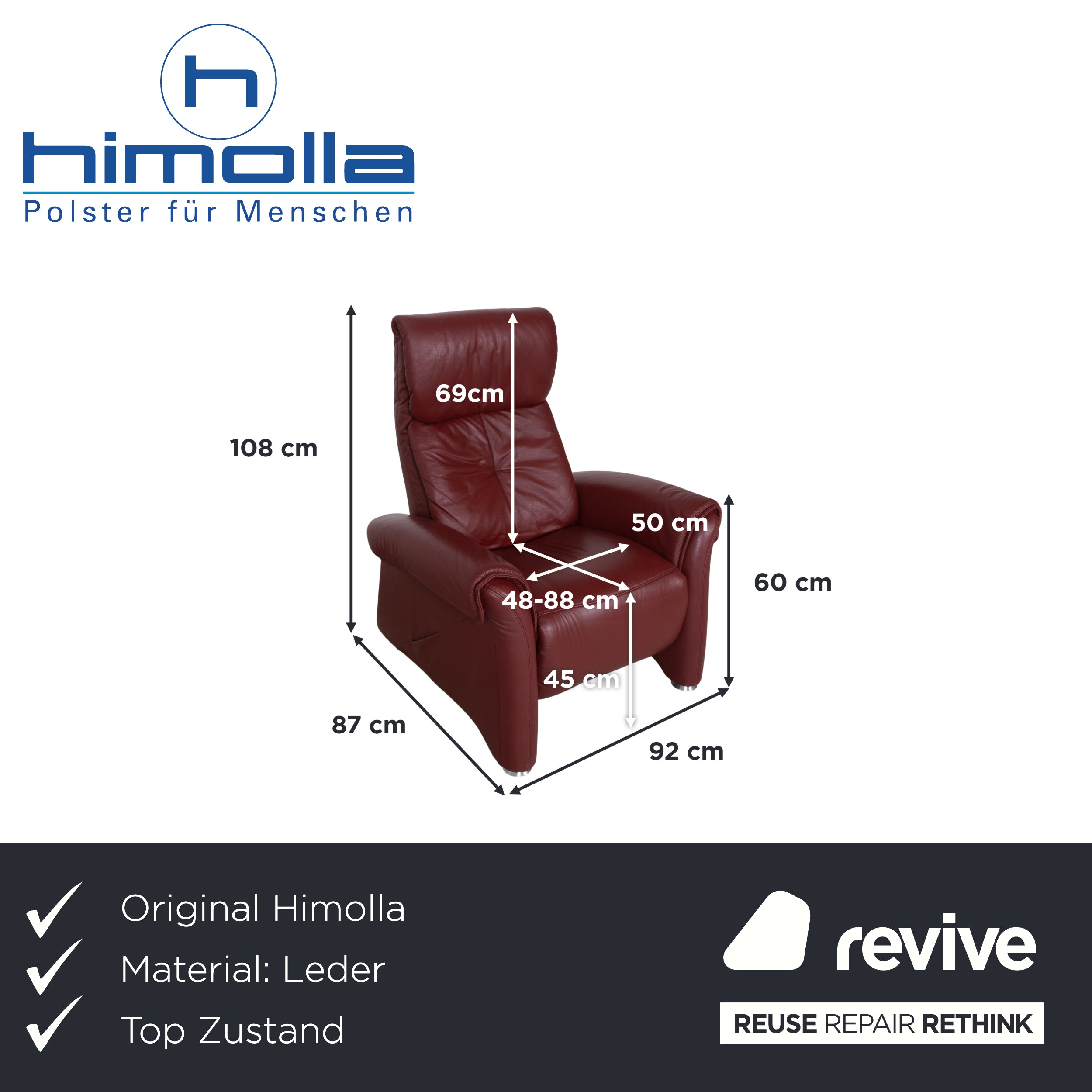 Himolla Leather Armchair Red Cherry Red Manual Function