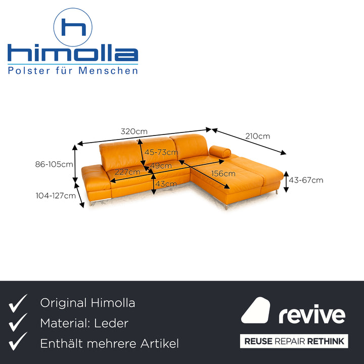 Himolla Leder Sofa Garnitur Orange Apricot elektrische Funktion Recamiere Rechts Ecksofa Sessel Sofa Couch