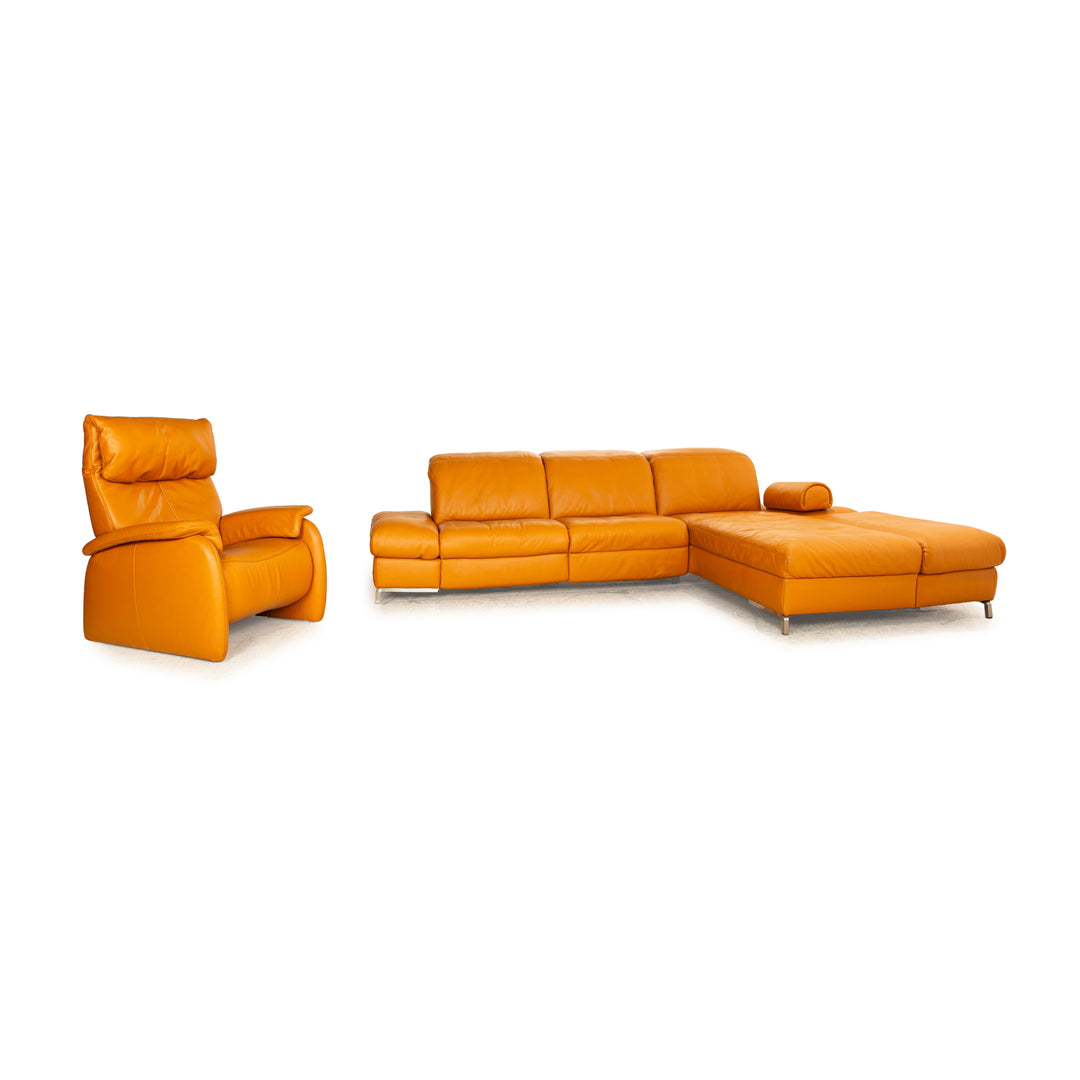 Himolla Leder Sofa Garnitur Orange Apricot elektrische Funktion Recamiere Rechts Ecksofa Sessel Sofa Couch