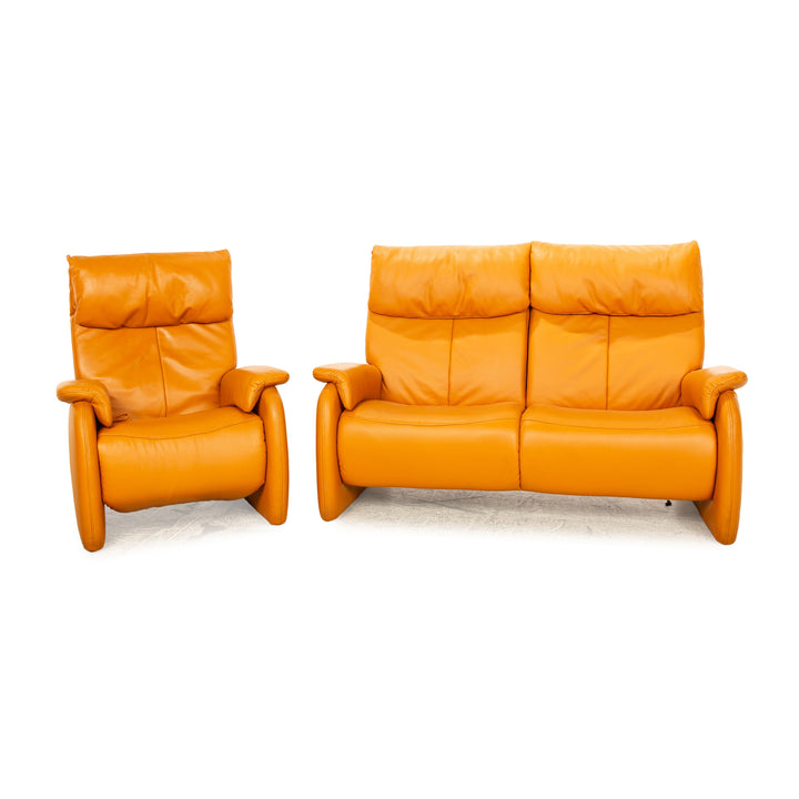 Himolla Leather Sofa Set Orange Apricot Electric Function Recamiere Right Two-Seater Armchair Sofa Couch Status