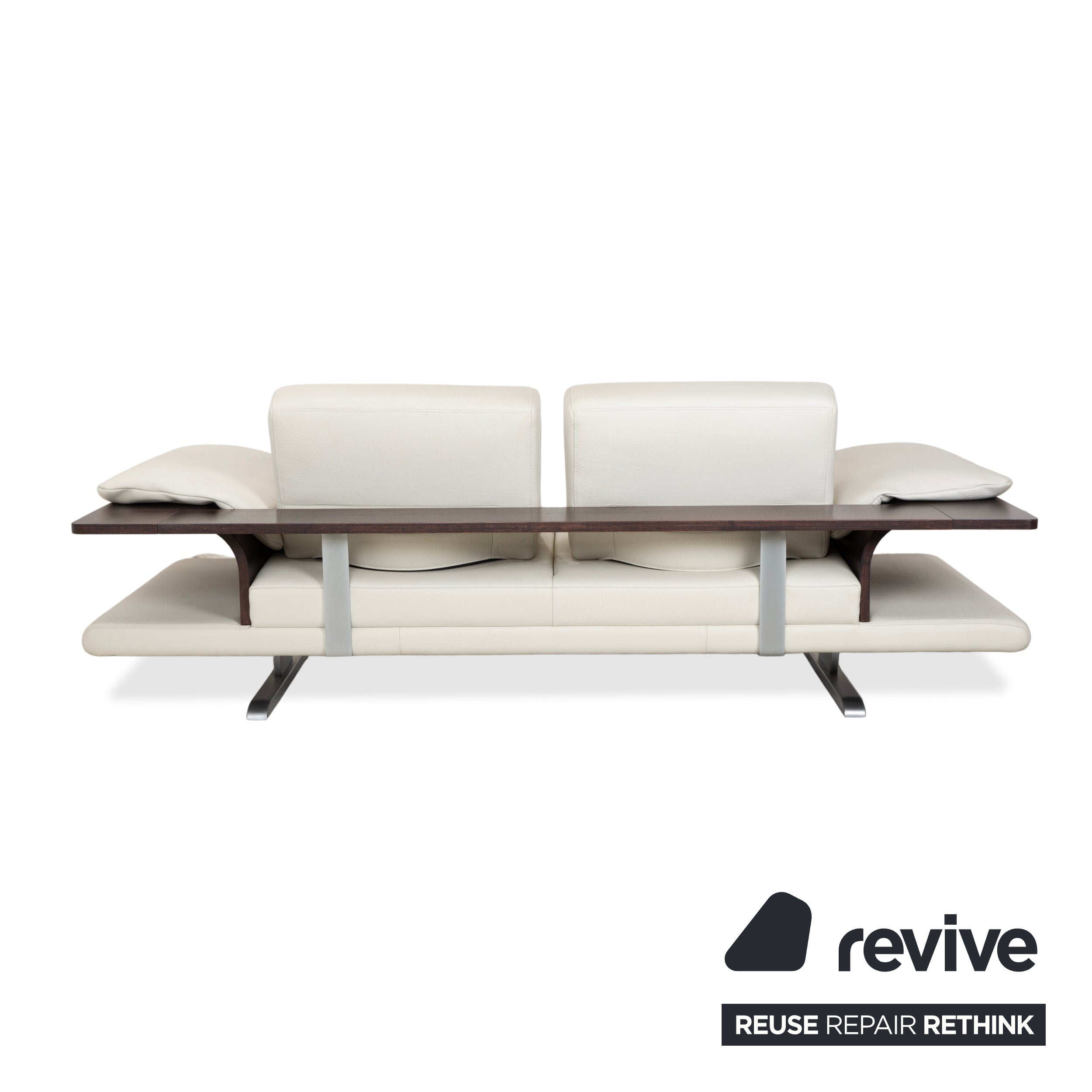 Himolla Leather Two-Seater Cream White Wood Sofa Couch