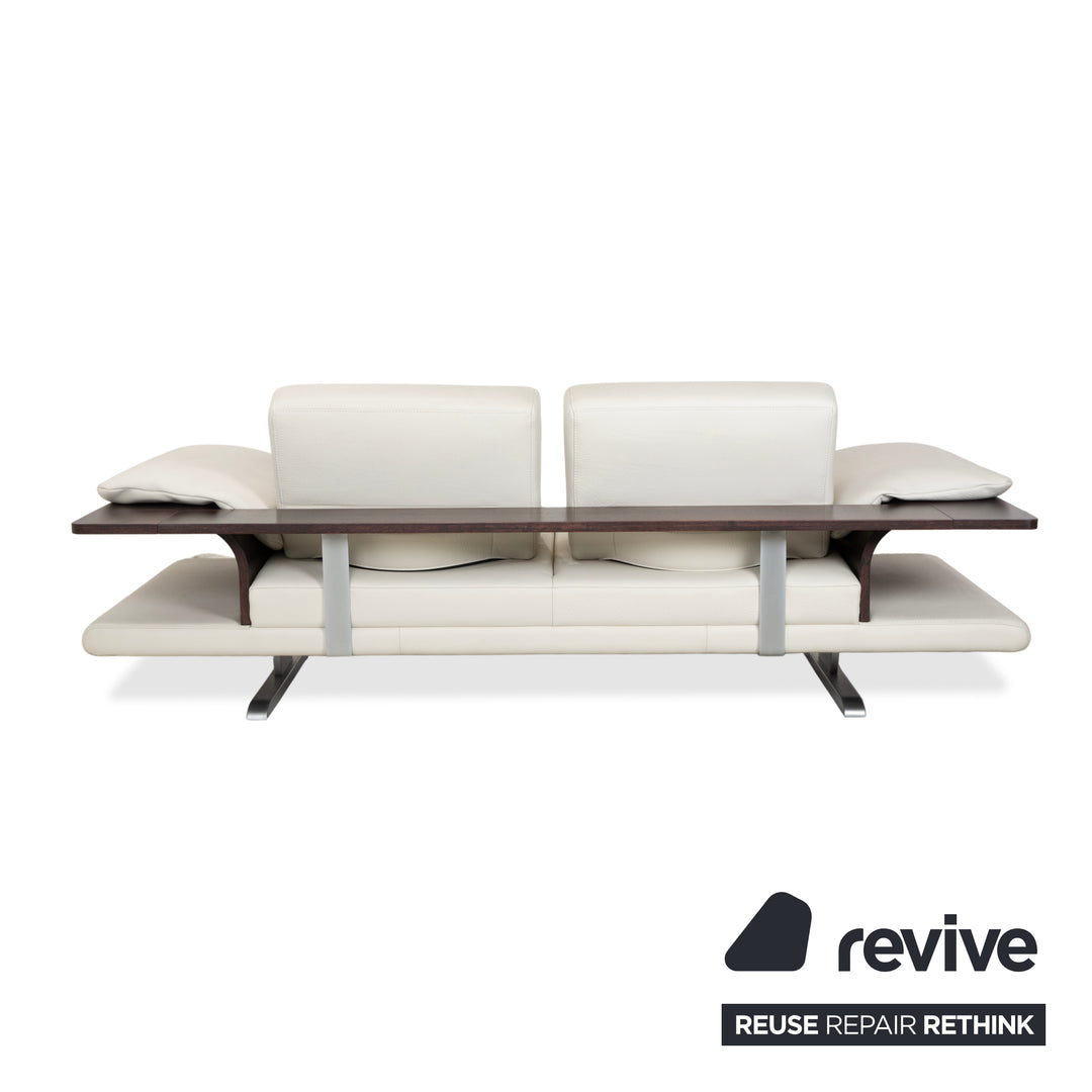 Himolla Leather Two-Seater Cream White Wood Sofa Couch