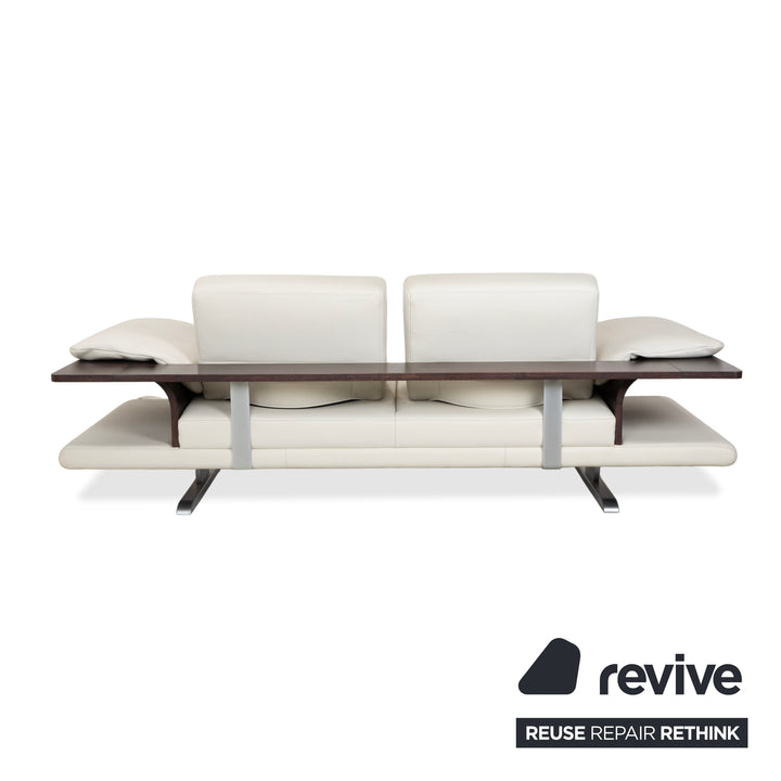 Himolla Leather Two-Seater Cream White Wood Sofa Couch