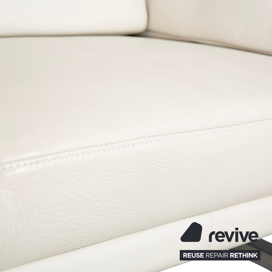 Himolla Leather Two-Seater Cream White Wood Sofa Couch